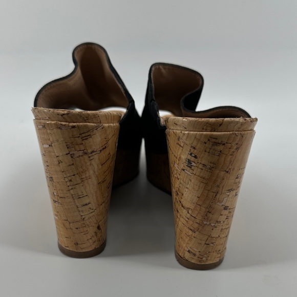 Stuart Weitzman 70s Retro Boho Black Cork Wedge Sandals Causal Chic Sz 10.5 - Picture 4 of 12